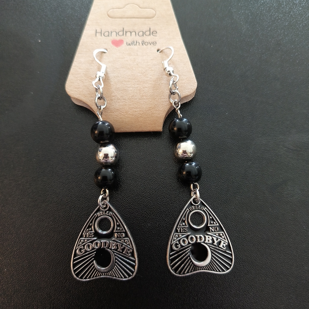 Handmade Silver and Black Dangle Earrings